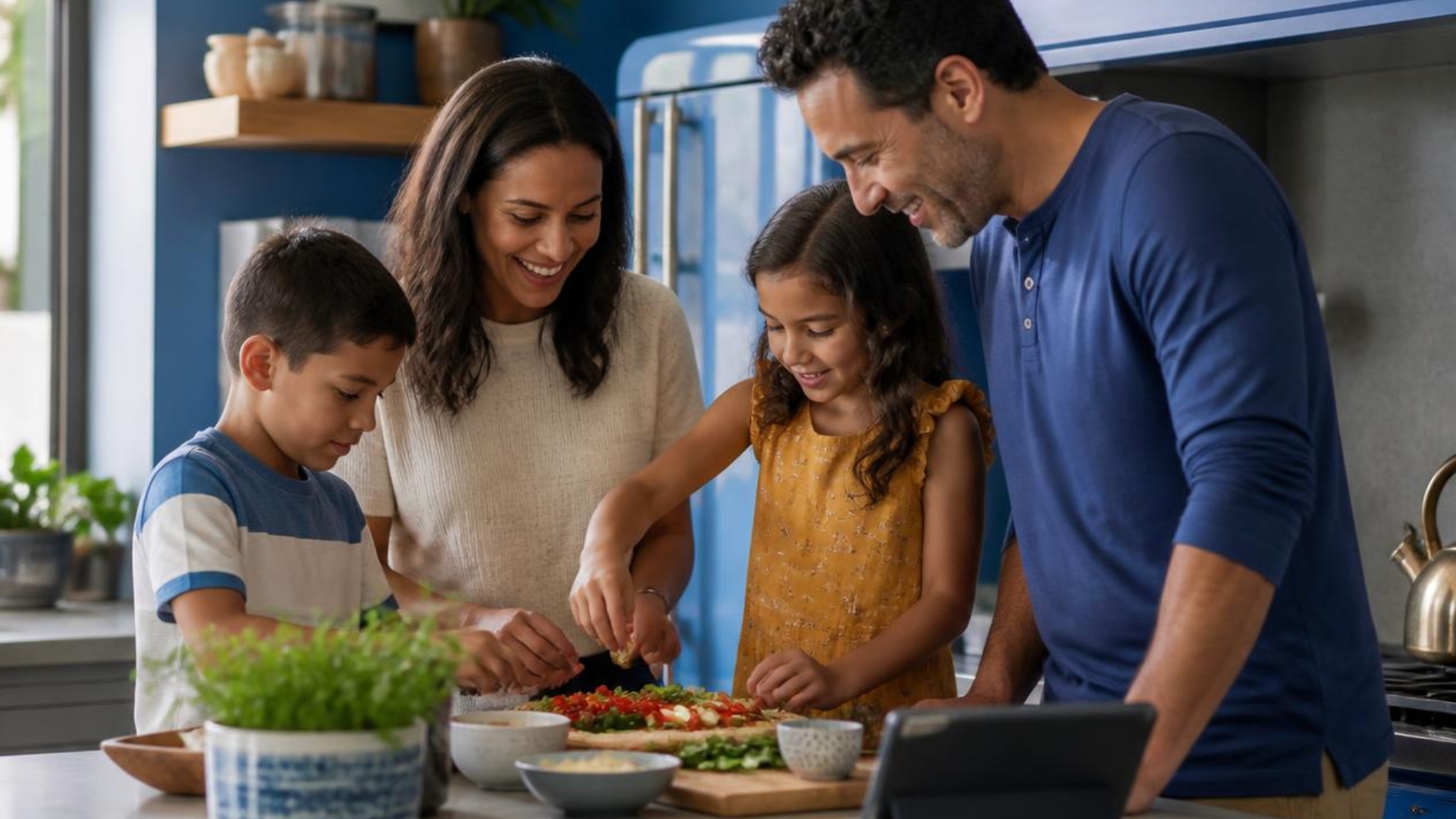 A kitchen worktop with the household board open on a tablet